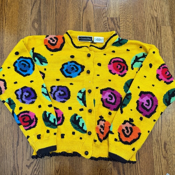 Christine Foley 90s Vintage Yellow Cardigan Sweater Size 2 - Picture 1 of 9